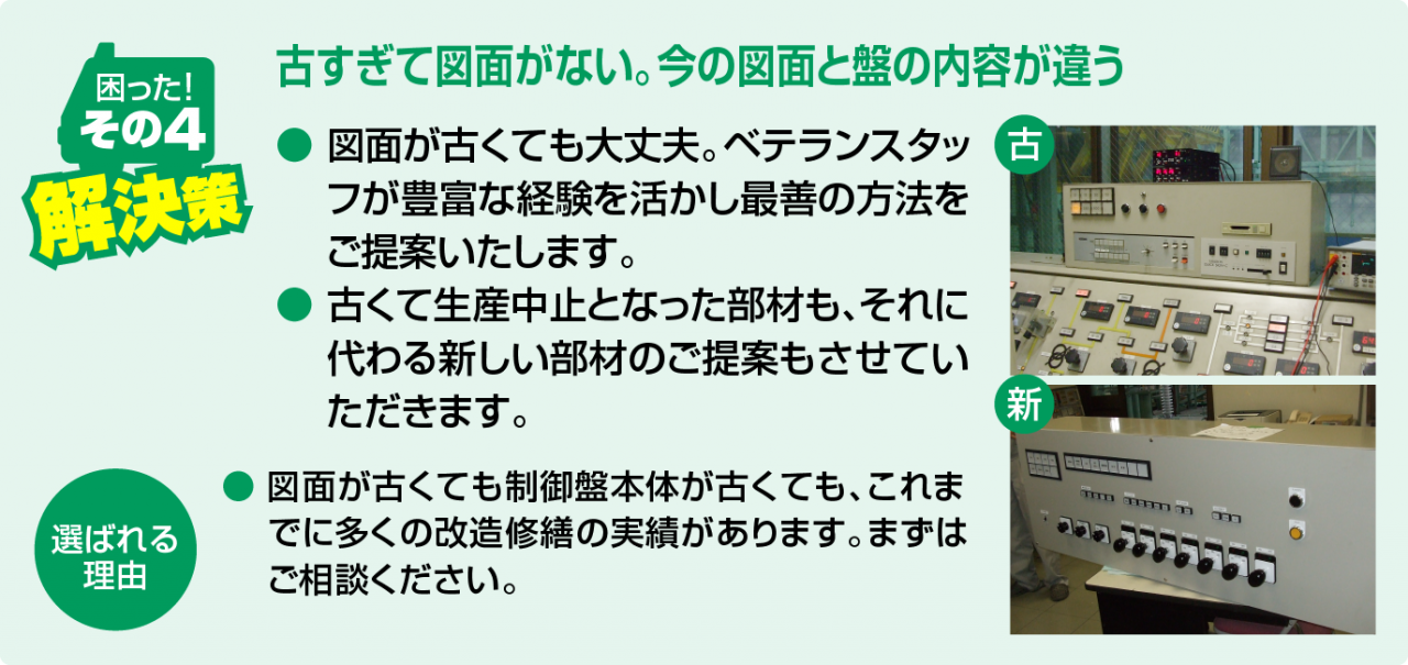 古すぎて図面がない。今の図面と盤の内容が違う